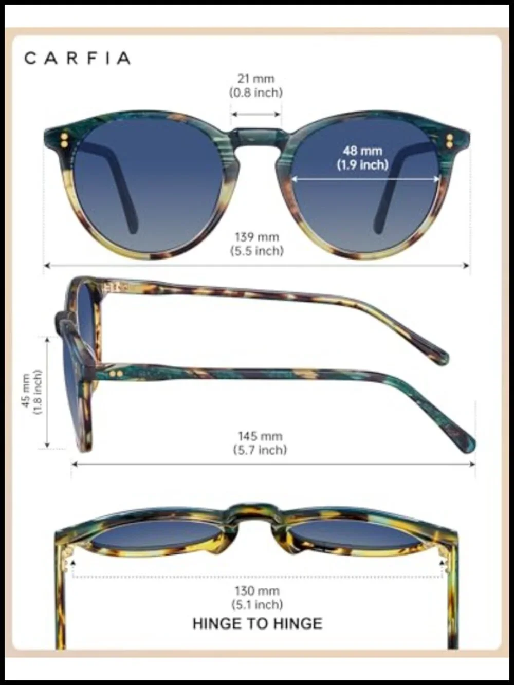 Round Acetate Polarized Sunglasses UV Protection